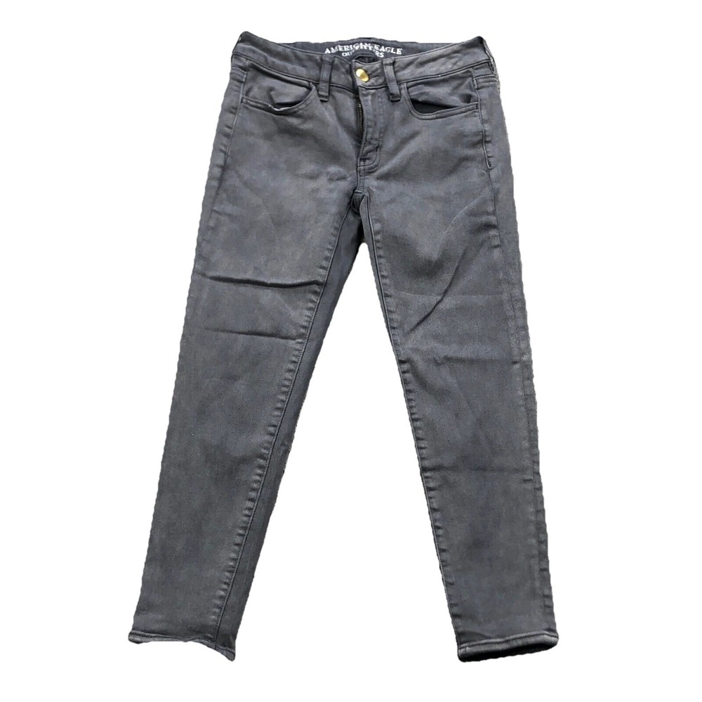 American Eagle Jeans Women 2 Gray Mid Rise Jegging Dark Pants Ladies BS2